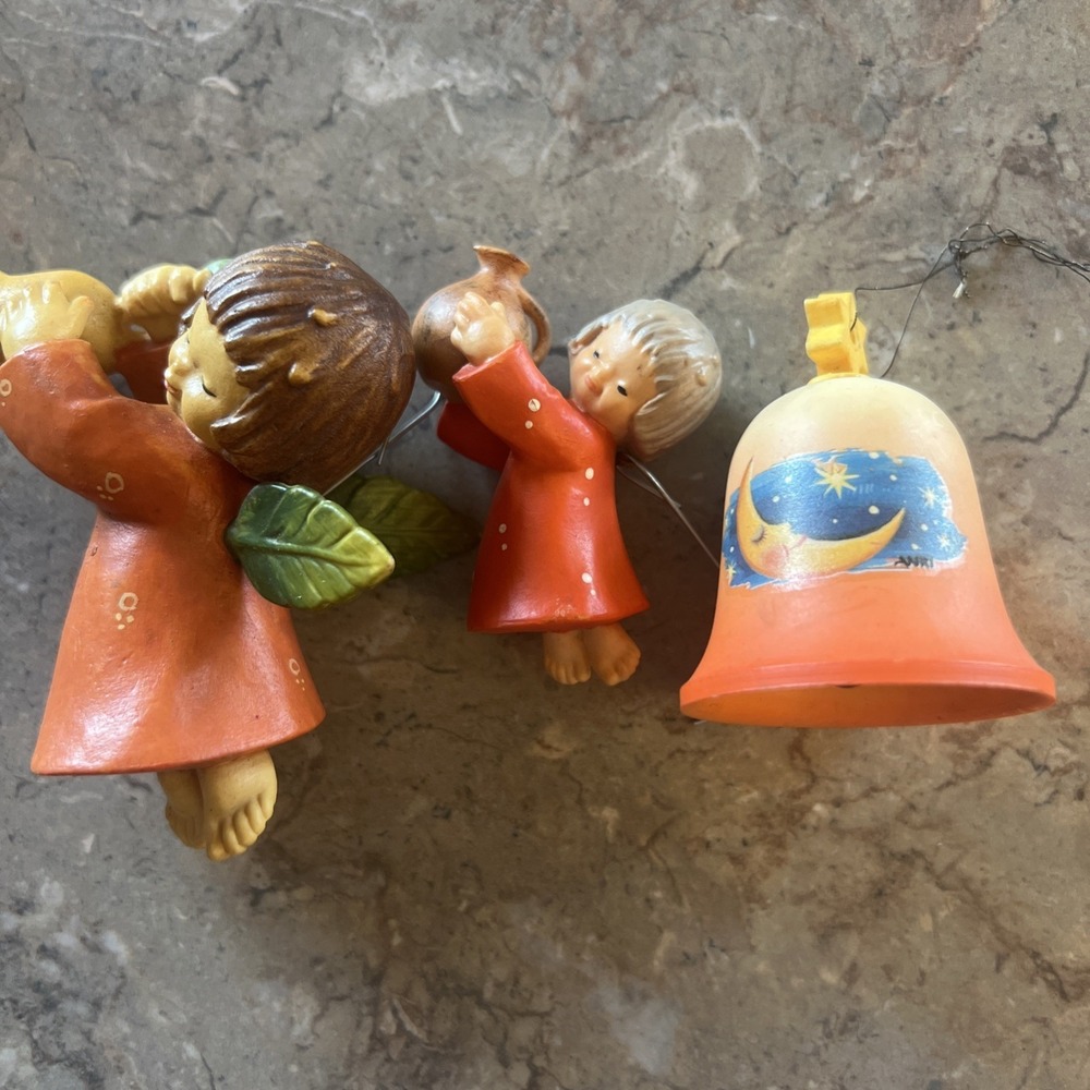 Vintage Anri Ferrandiz Wood Flying Angels + bell Lot Of 3 Made In Italy